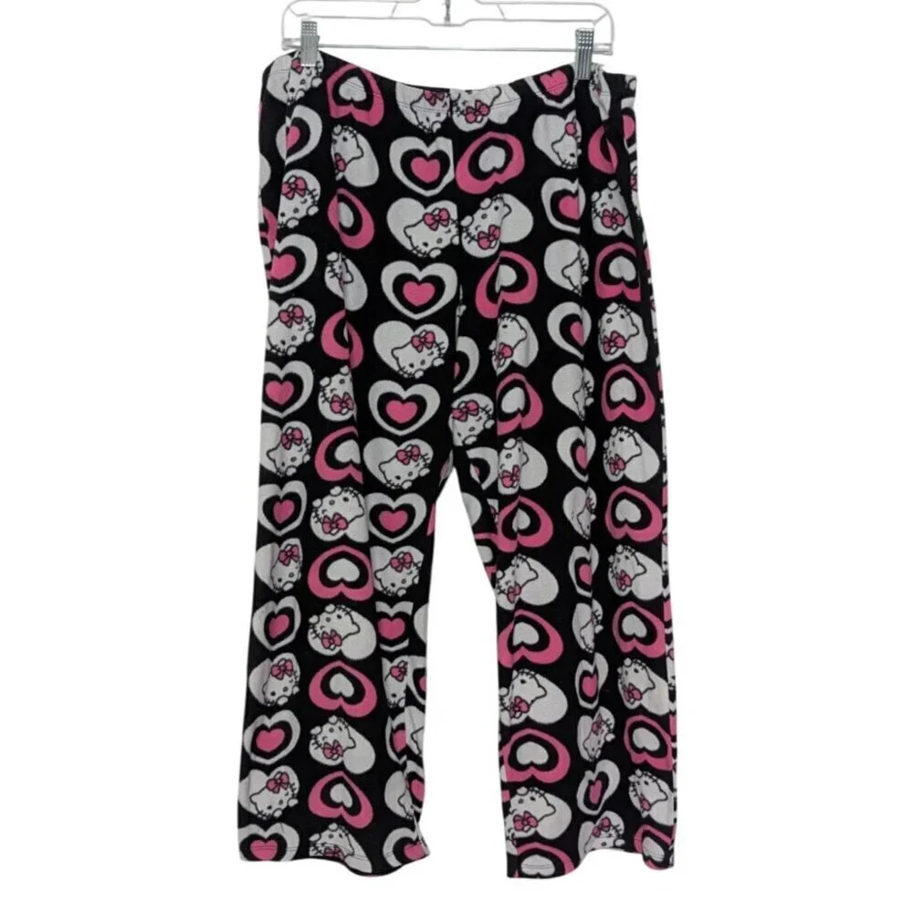 Sanrio Hello Kitty Heart Fleece PJ Pants Womens Size 2X Black Pull On Sleepwear